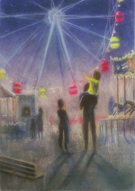 Merry-go-round.  Memories of summer. Pastel, paper50x70